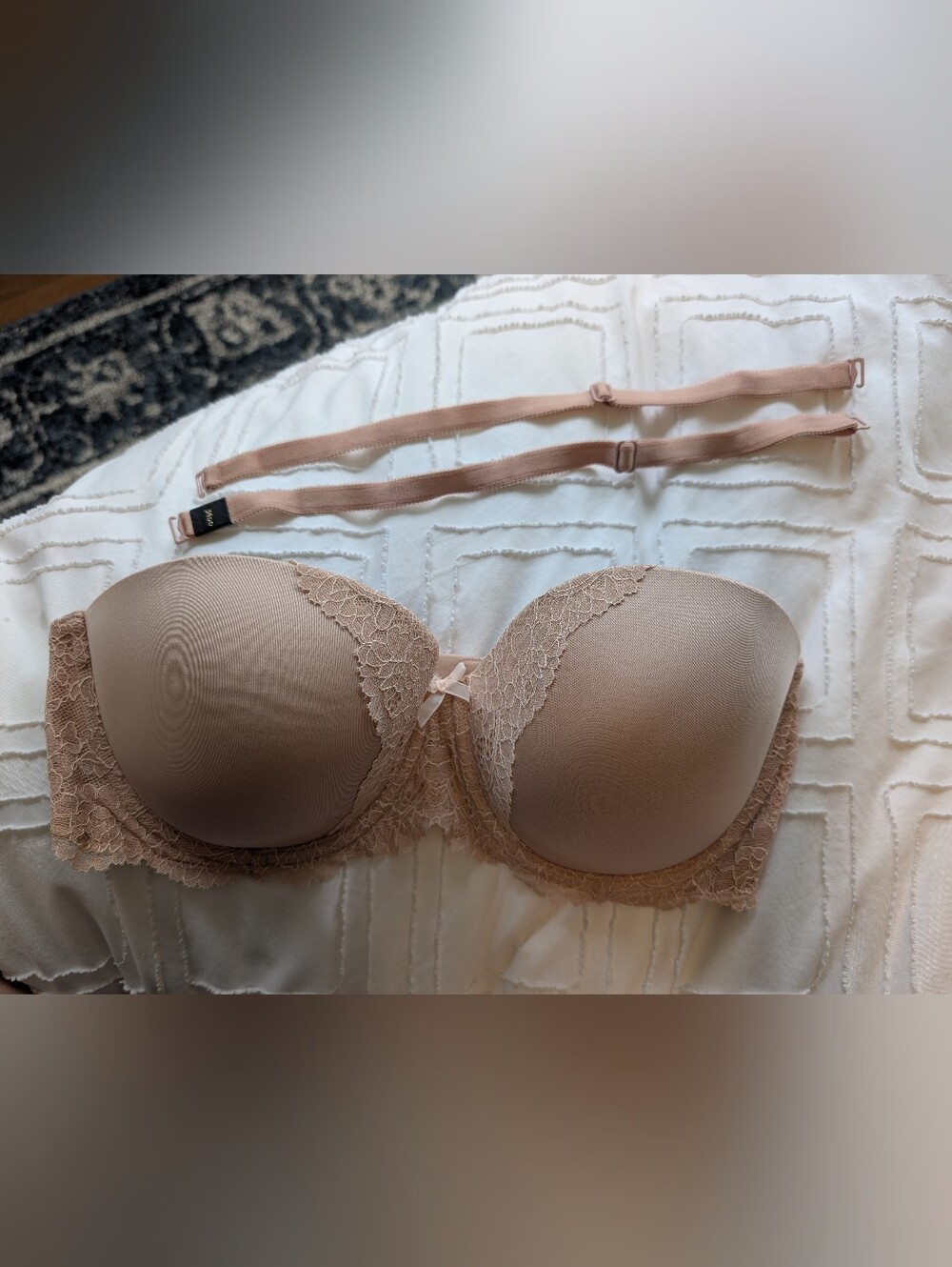 Strapless Lace-Trim Nude Bra with Removable Straps